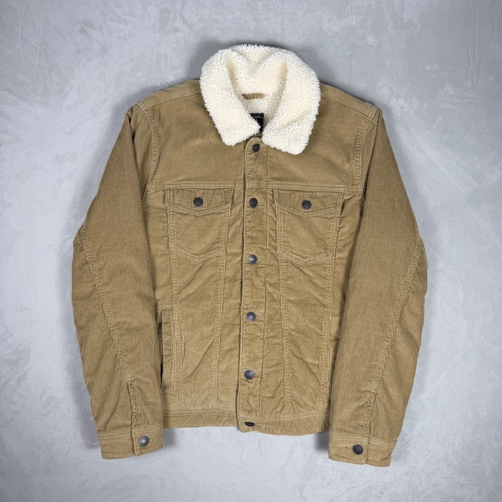 Y2K Mens Abercrombie & Fitch Sherpa Collar Corduroy Trucker Jacket Tan XL